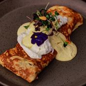 Turkey Mushroom Crepe With Poach Egg