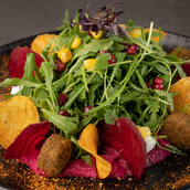 Beetroot Hummus With Falafel