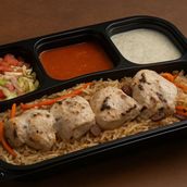 Afghani Chicken Boti with Kabuli Rice, Afghani Salad, Raita and Red Sauce Must Try Combo