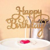Happy Birthday Cake Topper in Gold Glitter