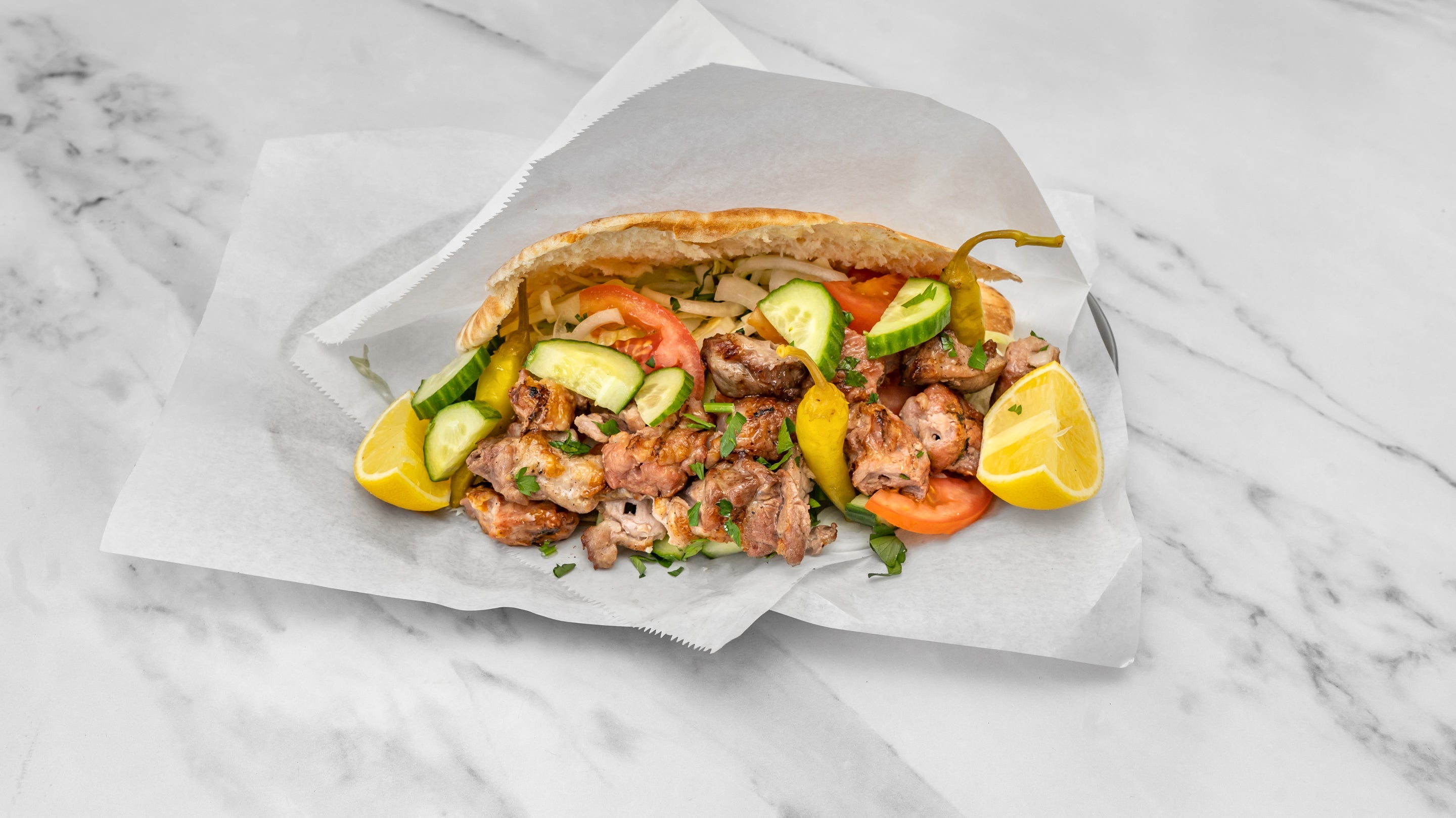 Lamb Skewers Cypriot Pita