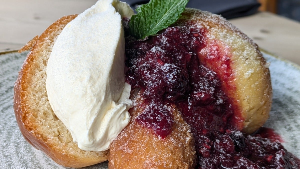 Napolitan baba, Chantilly cream & forest fruit compote