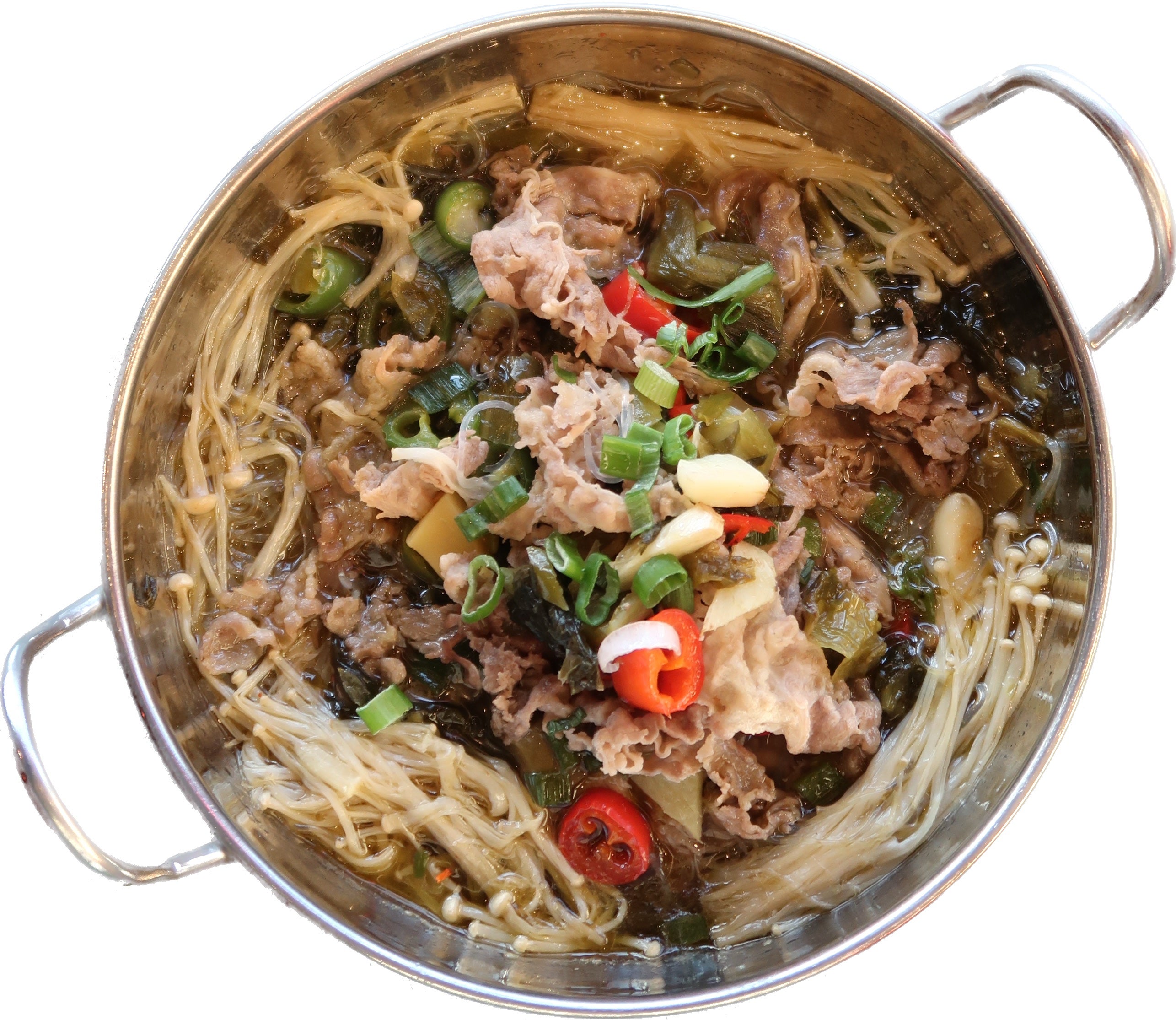 Beef with Enoki Mushroom in Sichuan Pickles Golden Soup 金汤肥牛