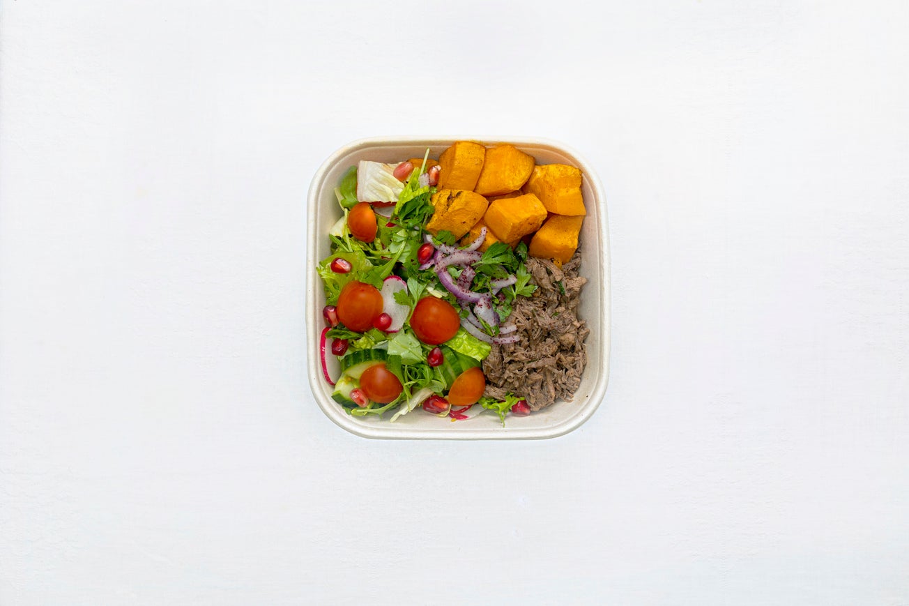 Spiced Pulled Lamb & Roasted Sweet Potato Bowl