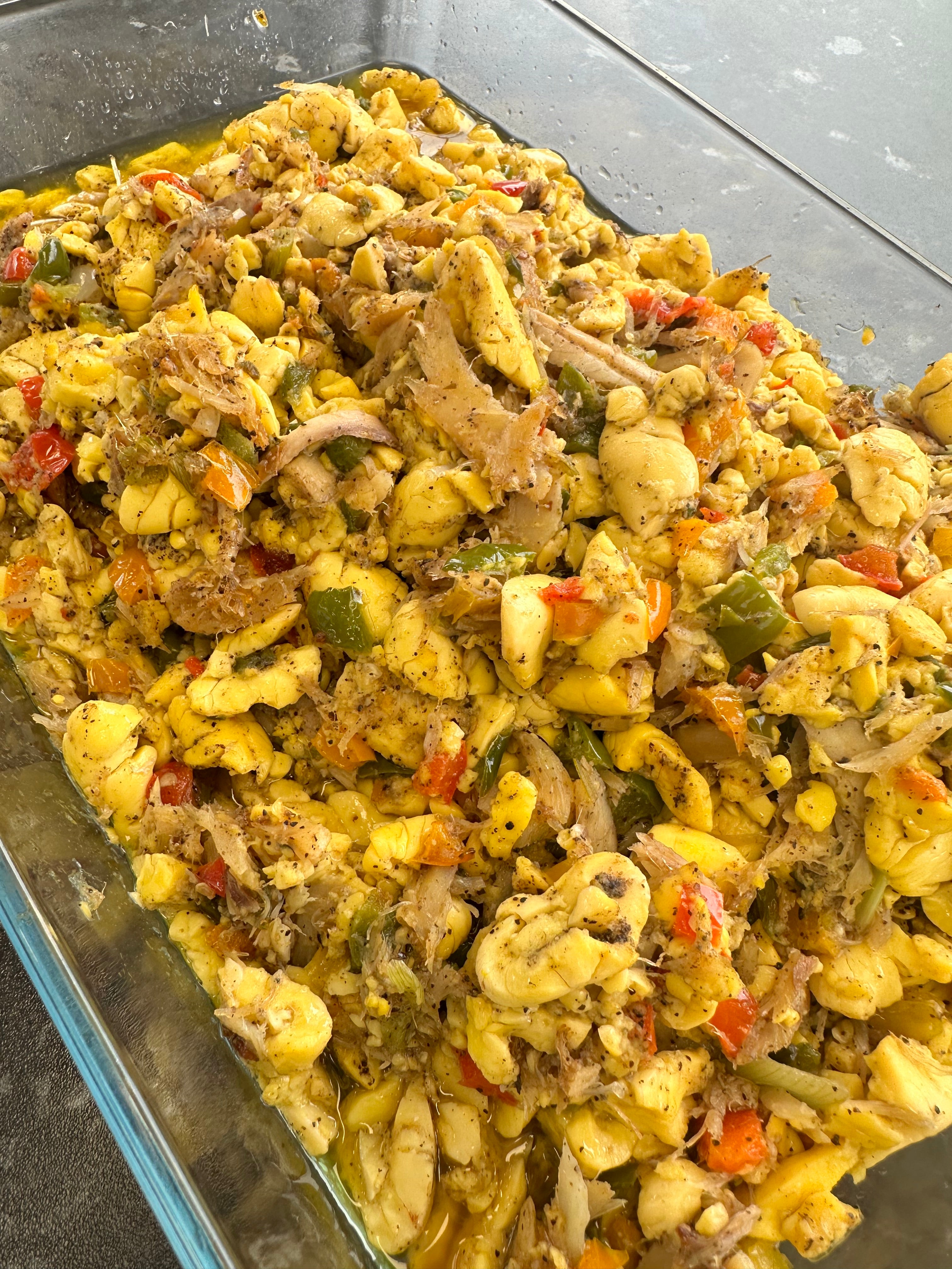 Ackee and Saltfish with Plantain