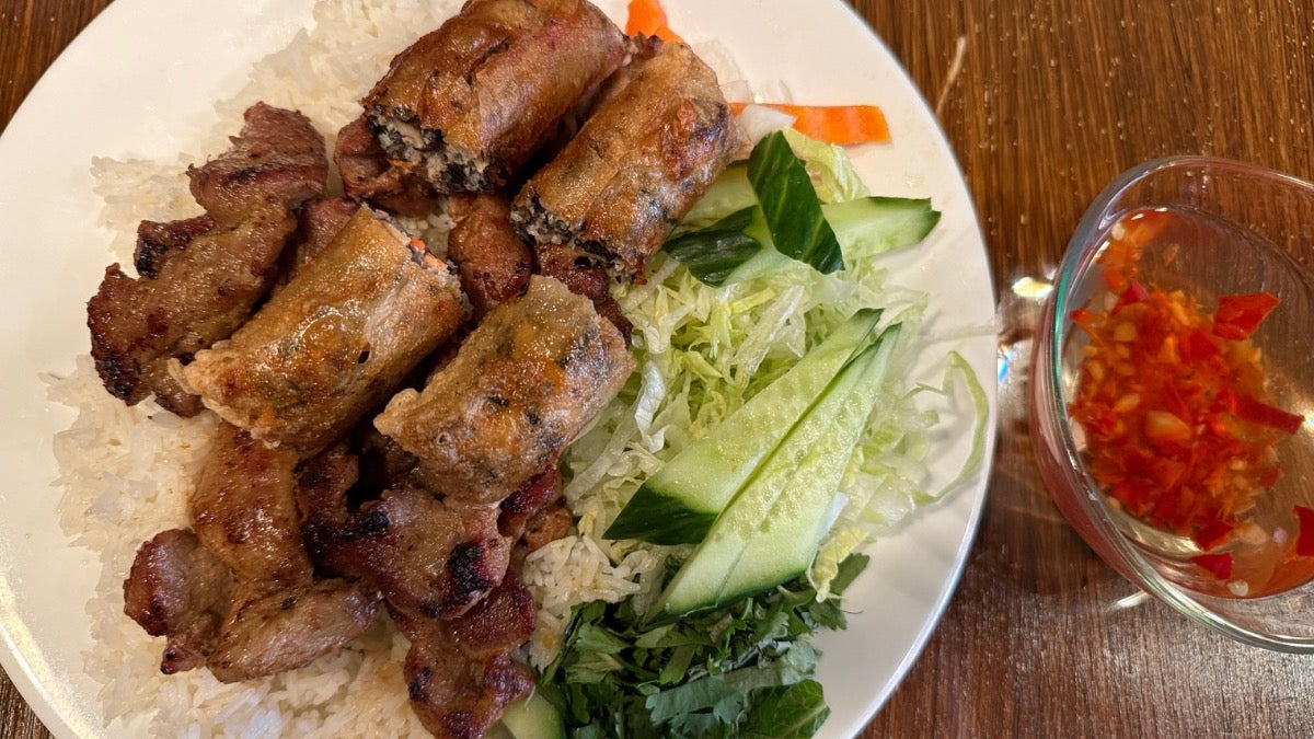 Grilled Pork and Spring Rolls (thịt nướng chả nem)