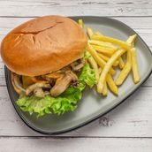 Mushroom Swiss Beef Burger With Fries