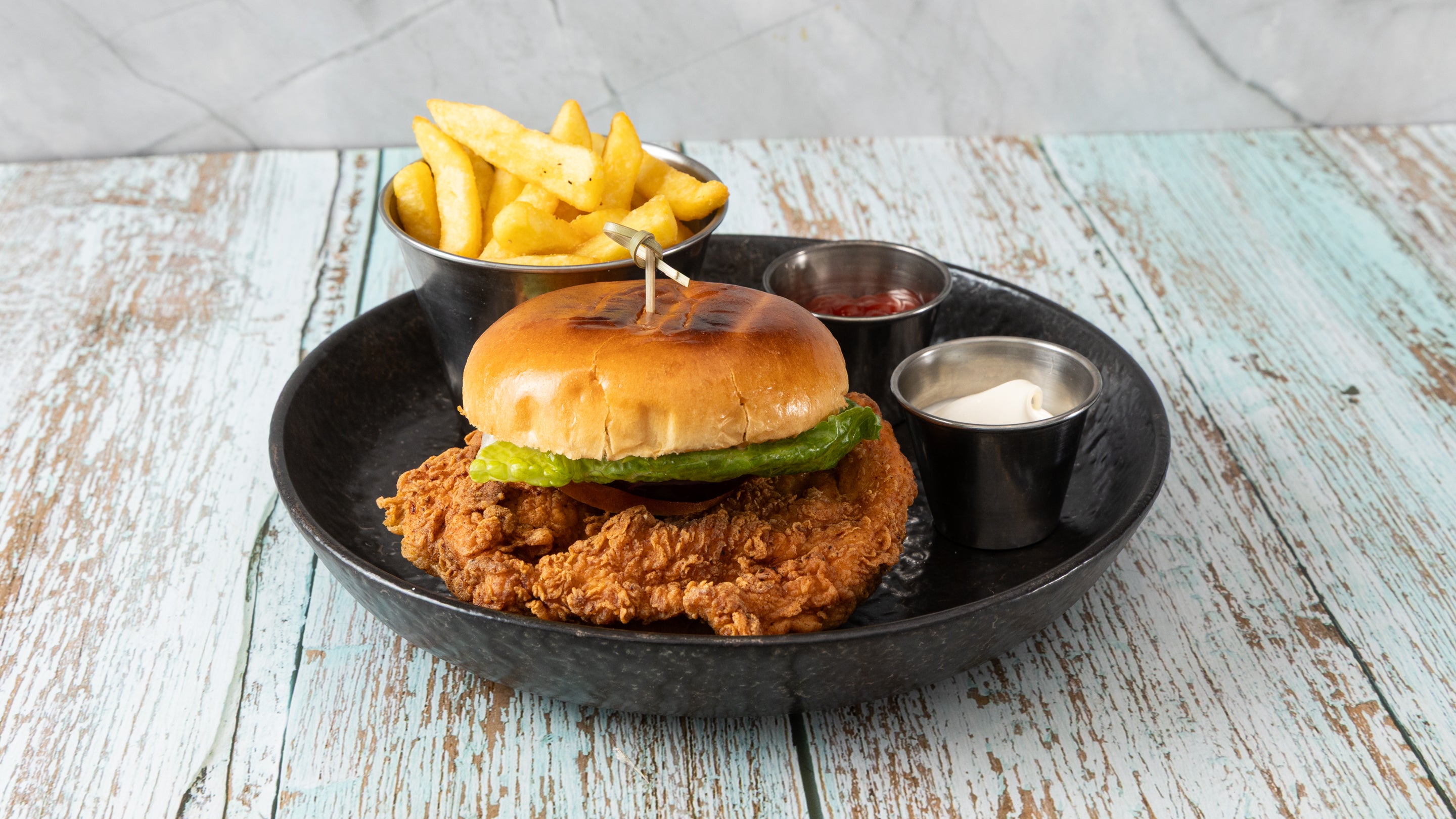 Fried Chicken Chaat Burger & Chips