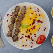 Meat Tikka With White Rice Saffron Pomegranate
