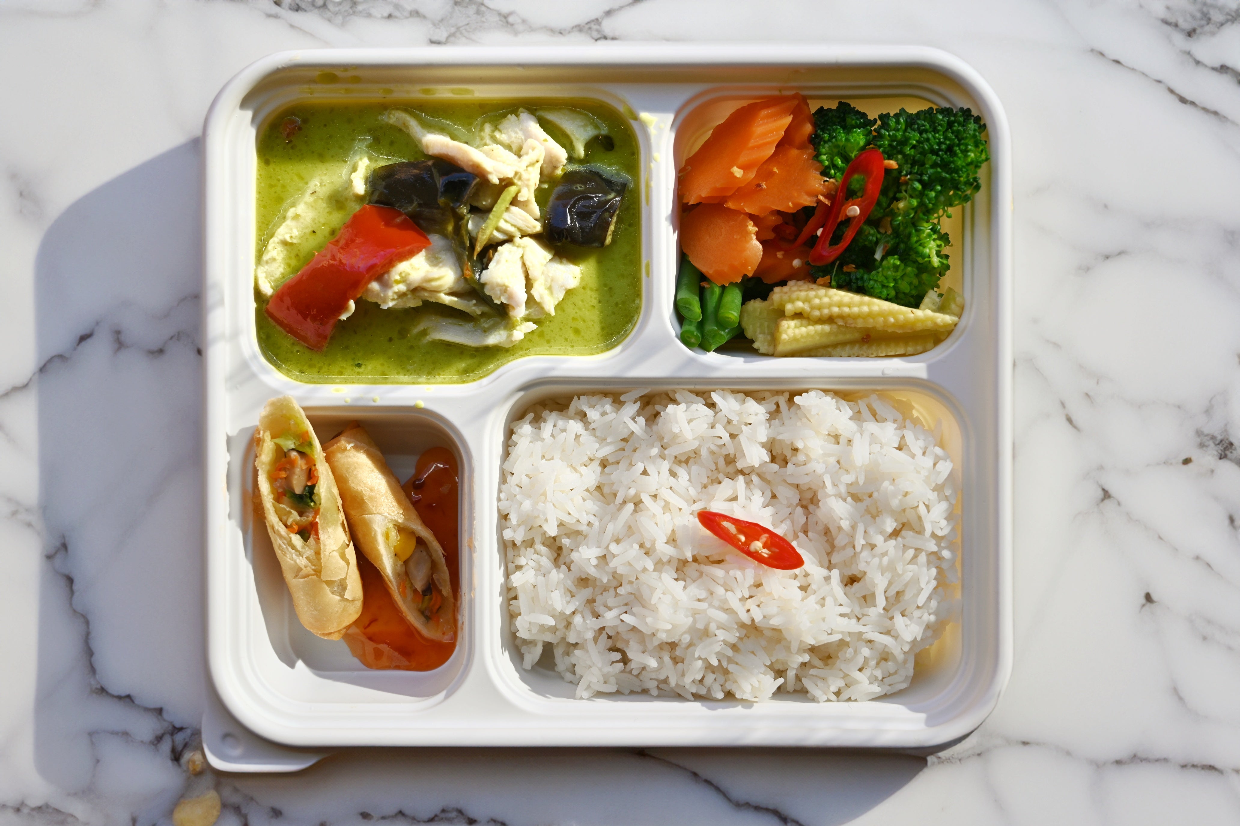 Bento Box - Green Curry (Chicken) and Vegetarian Spring Rolls
