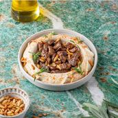 Hummus With Meat And Pine Nuts