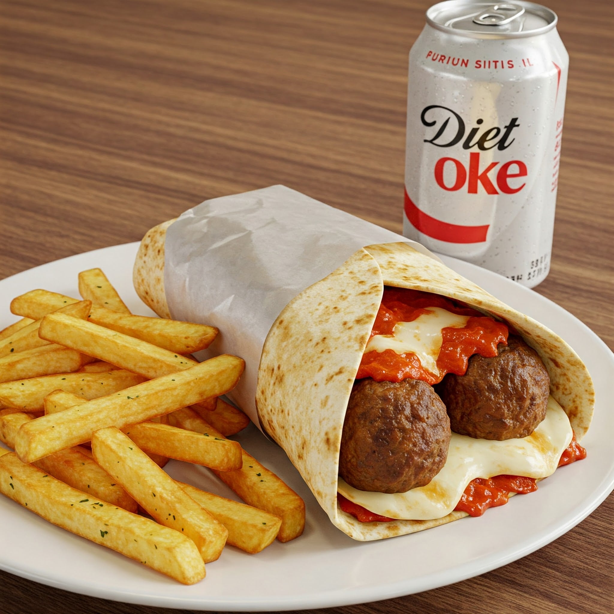 Meatball Wrap Meal Deal Inc Wrap Fries and soft Drink