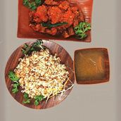 Okra casserole with meat, rice and soup