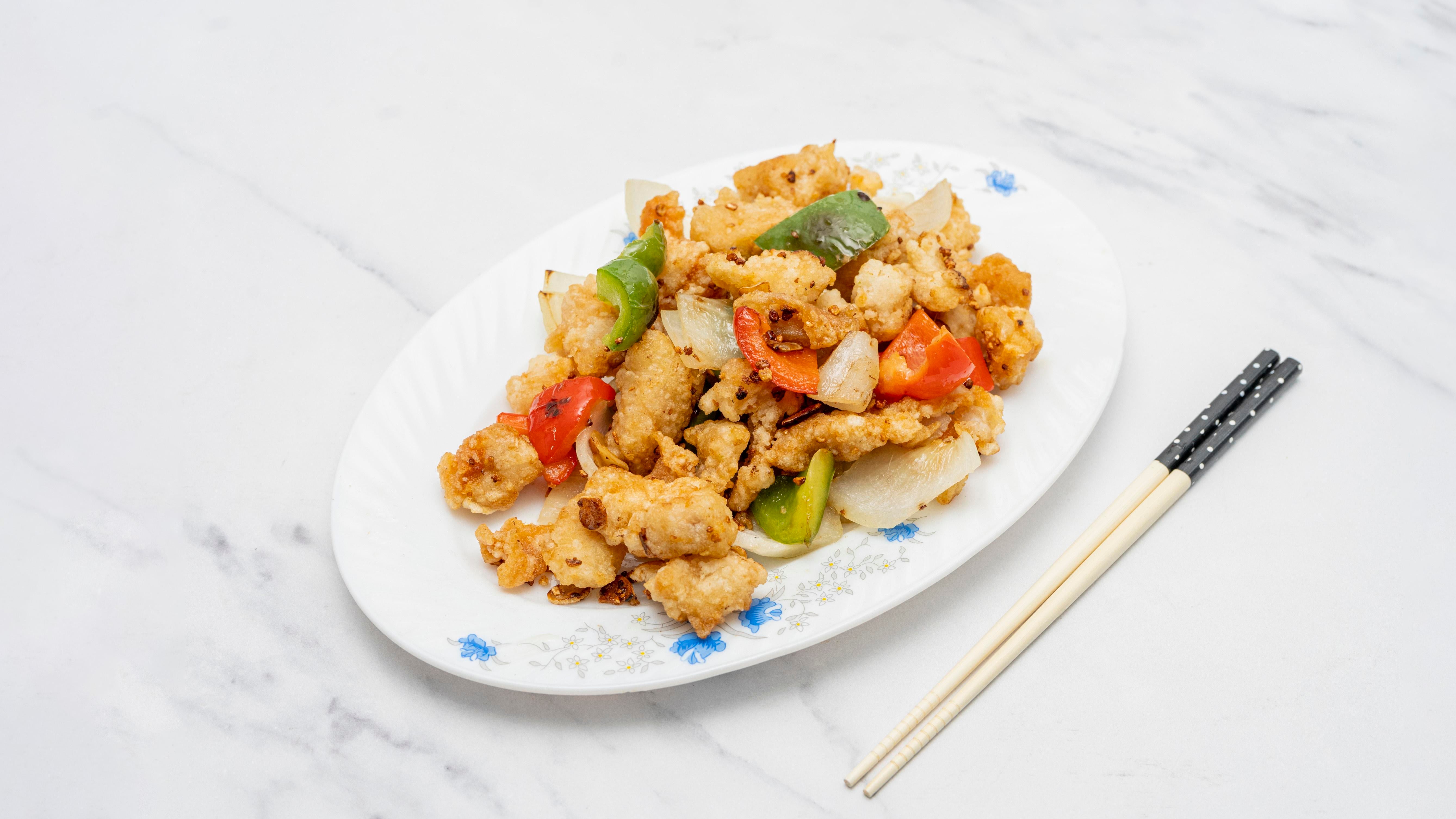 Salt and pepper chicken with ( Rice or Noodles)