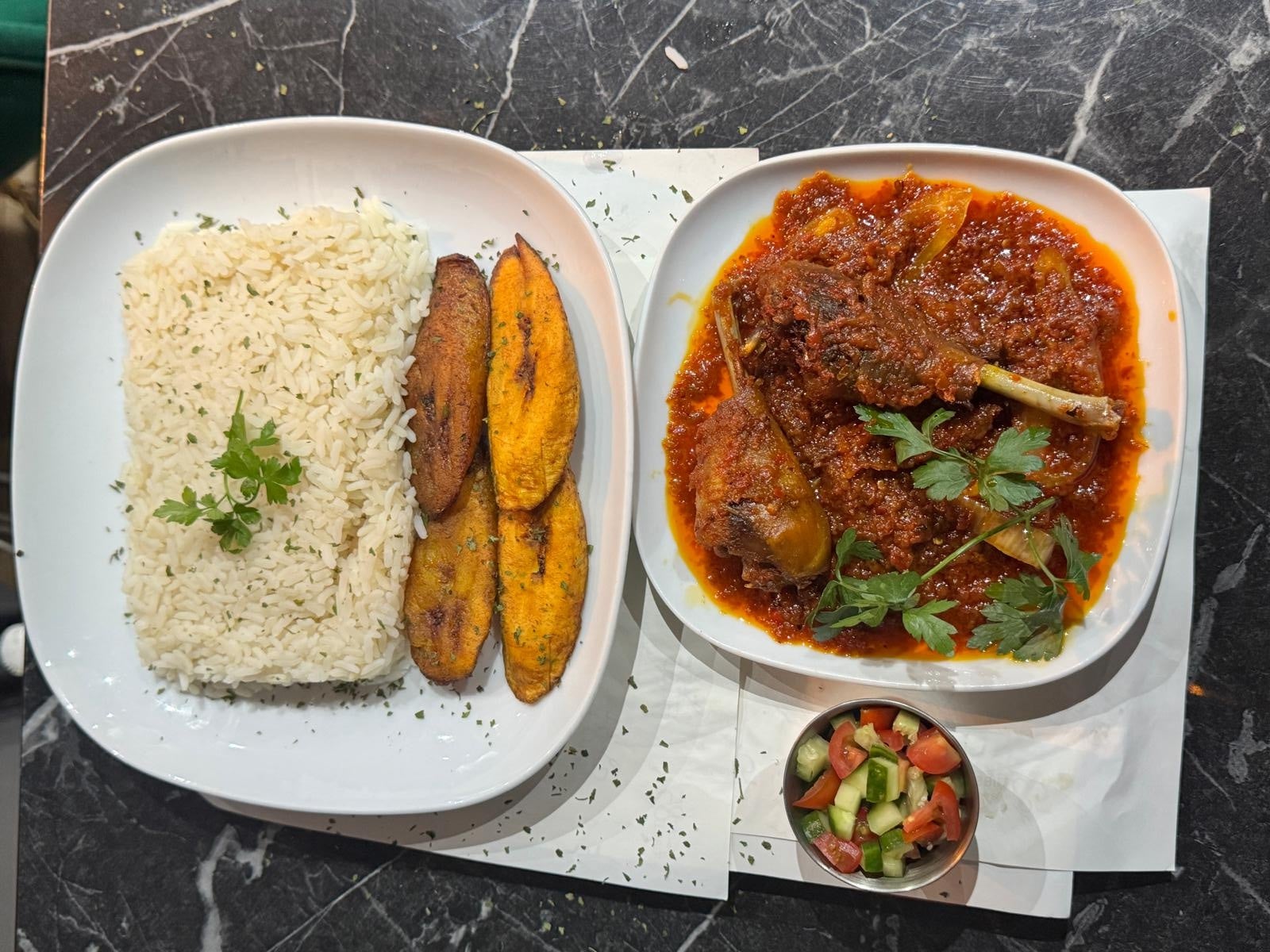 White Rice, Stewed Chicken & Plantain