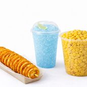 Spiral potato, large corn, medium blue mojito 