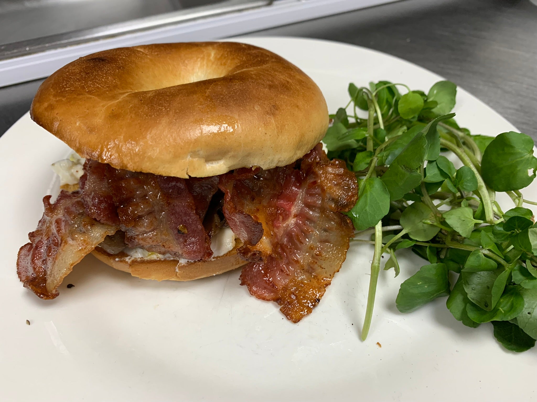 Cream Cheese and Crispy Bacon Bagel