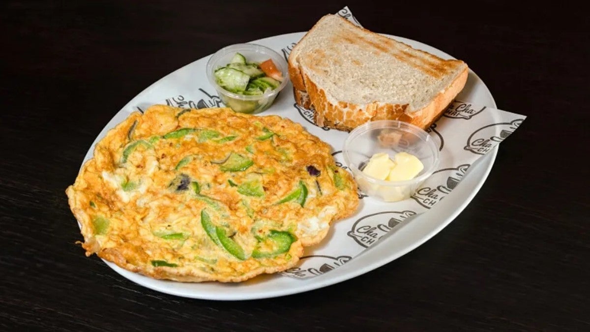 Omelette with Buttered Toast and Salad