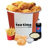 Small family meal 8 pieces of chicken, French fries, 3 buns, coleslaw, garlic, and 1Ltr Pepsi.