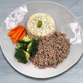 Minced Meat With Tomato Sauce With Brown Rice, Broccoli And Carrot 