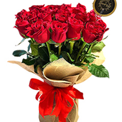 20 Red Roses With Brown Jute Wrap