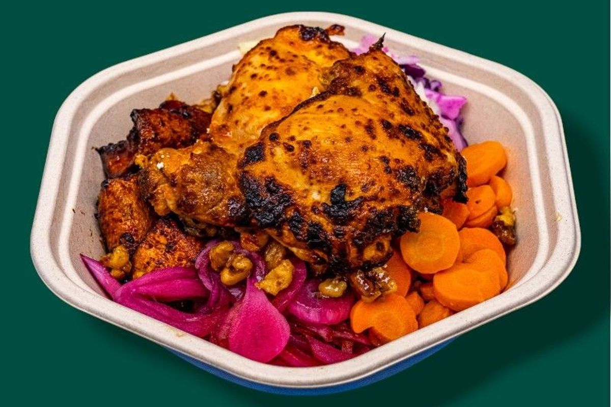 Spicy Chicken With Sweet Potato and Slaw