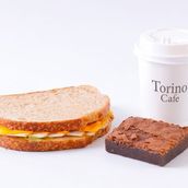 Turkey sourdough + drink + sweet bite