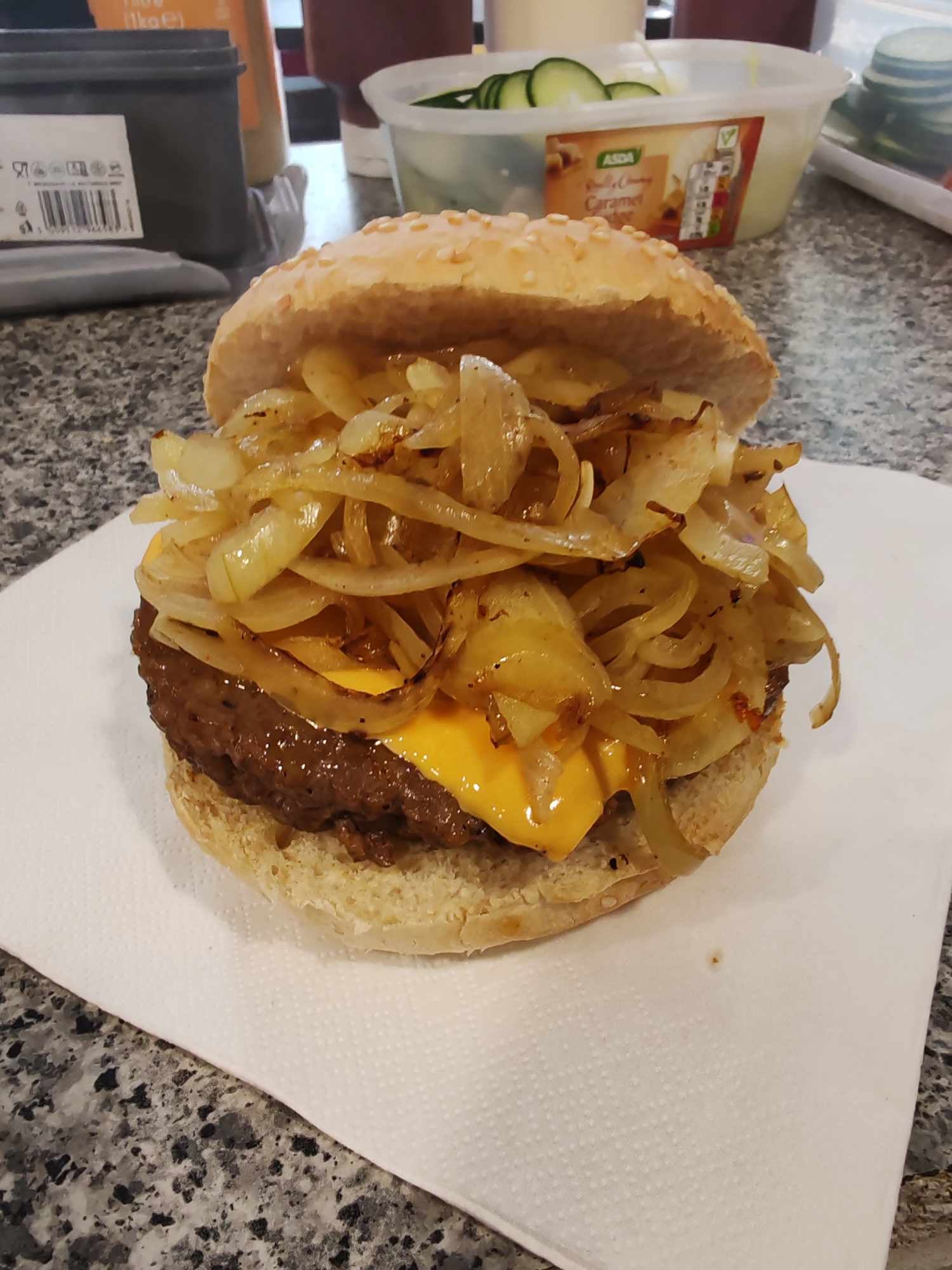 Cheeseburger with fried onions