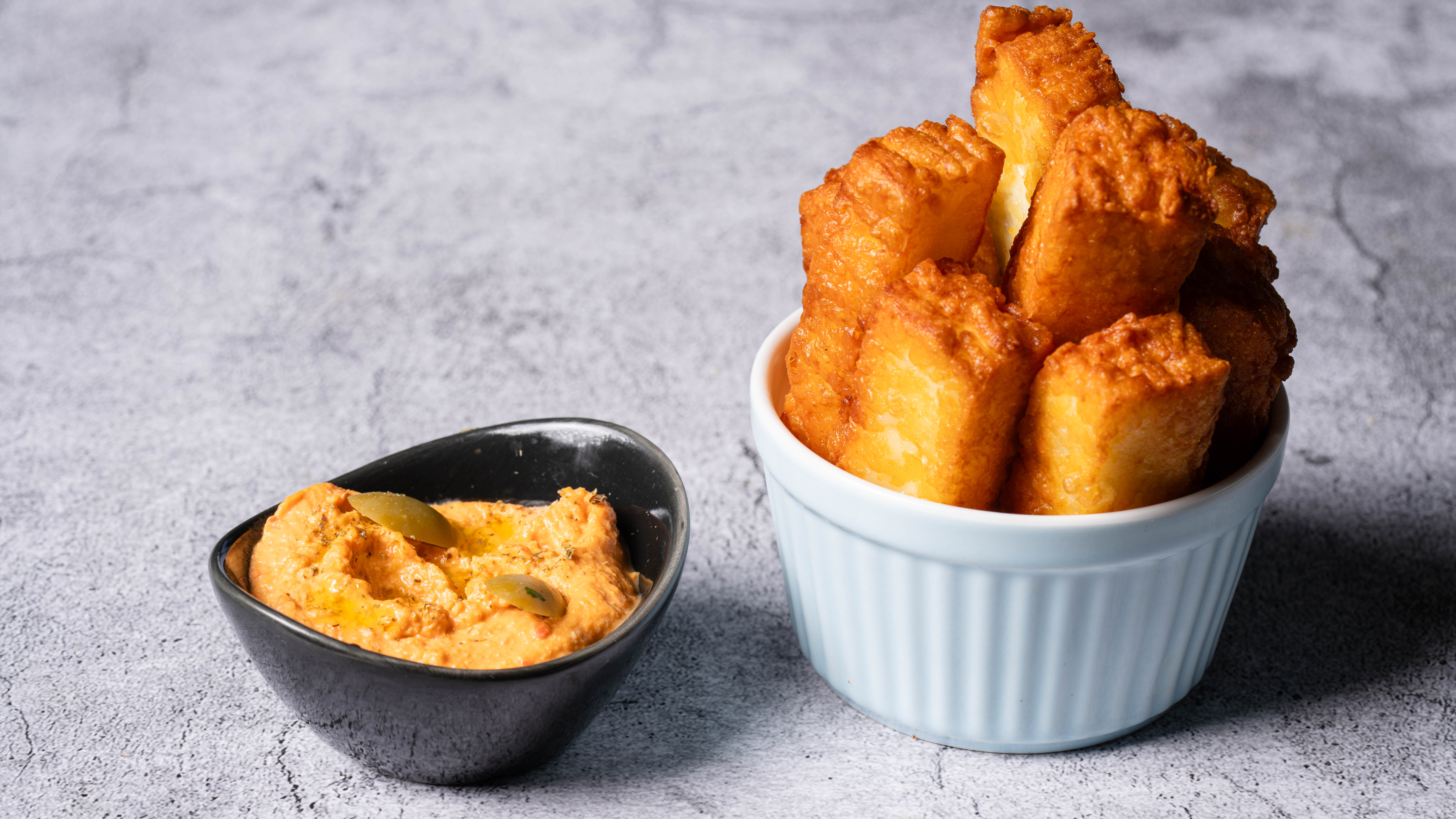 Halloumi fries and Hummus