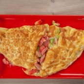 Omelette With Hotdog And Mozzarella Cheese Plate
