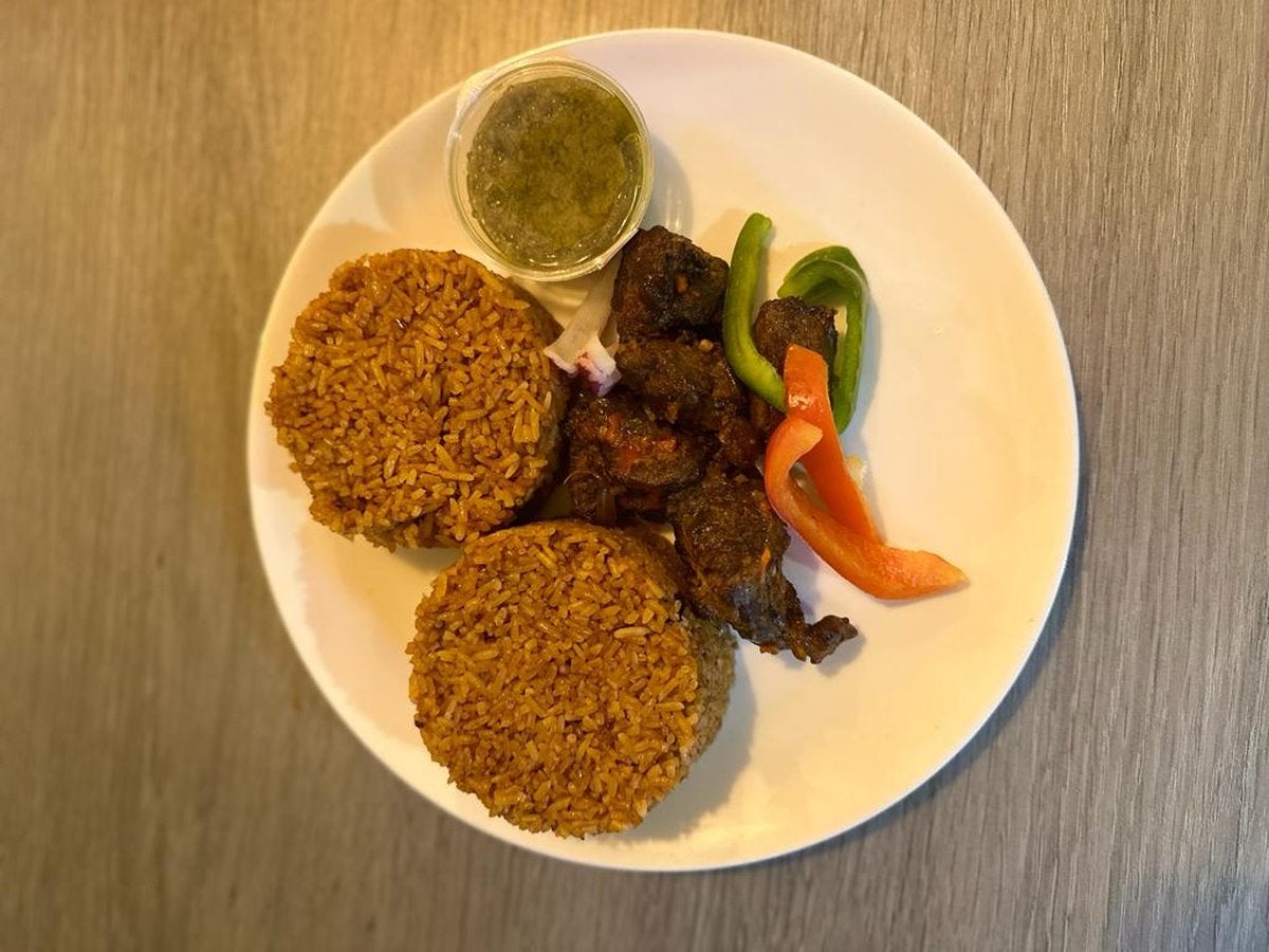 Jollof with Spicy Stewed Goat