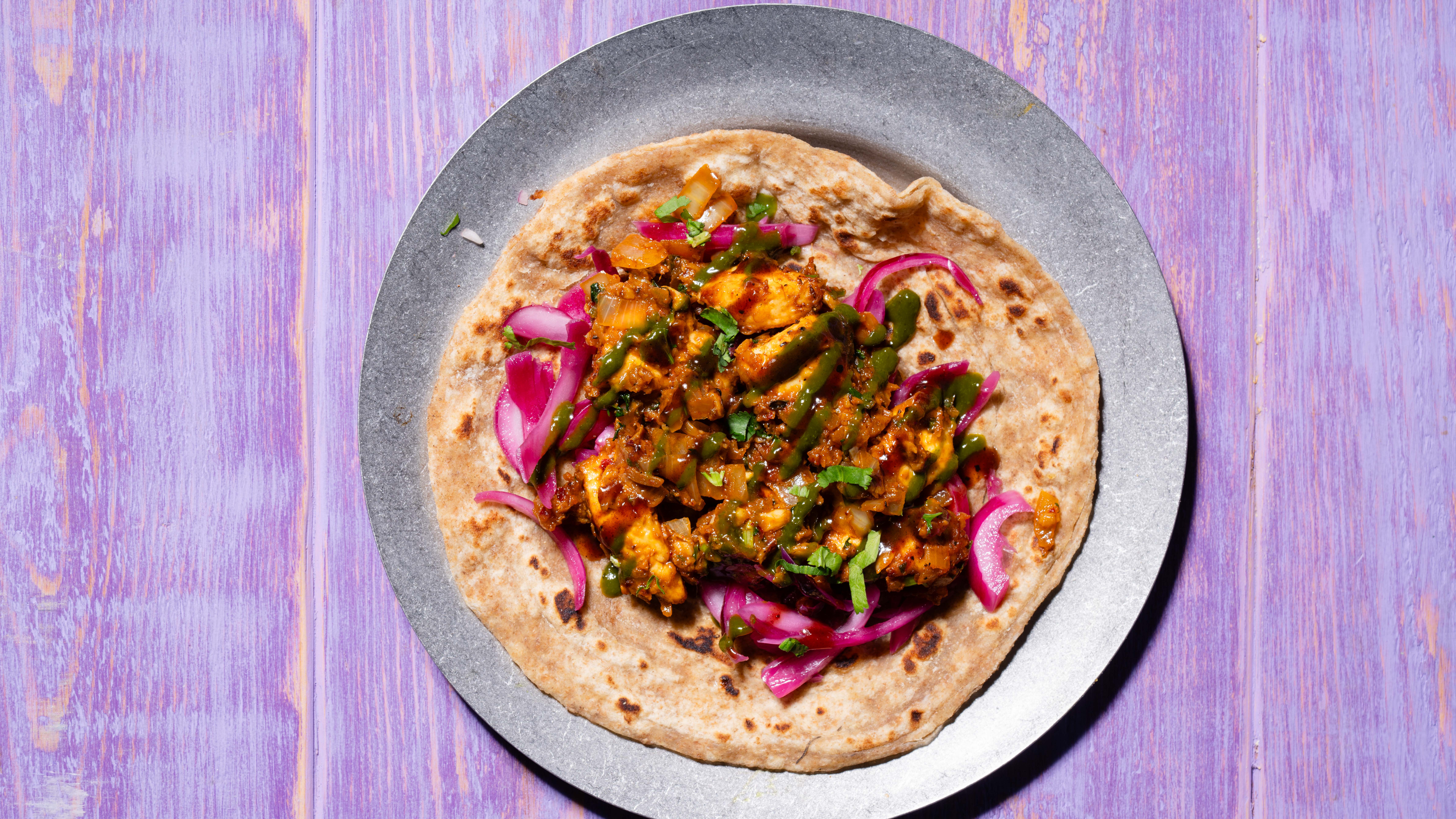Paneer khurchan Kathi roll