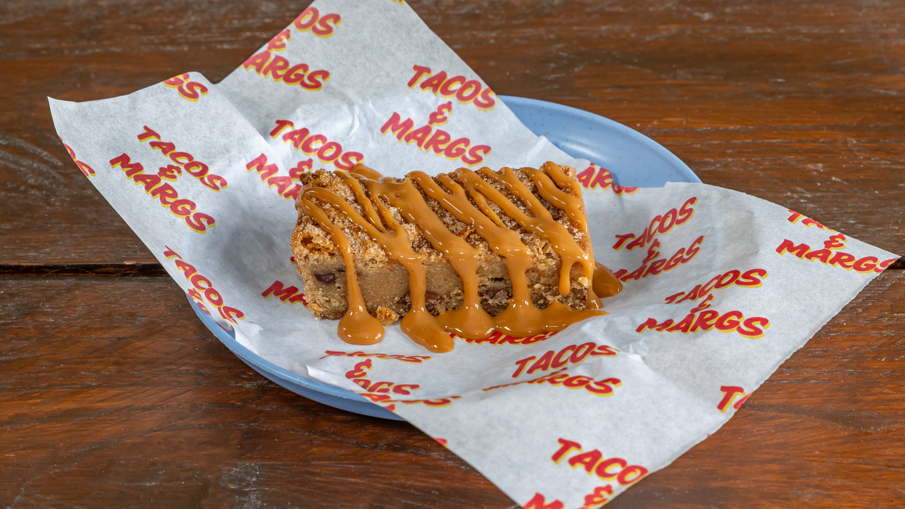 Churro Blondie with Dulce De Leche Sauce