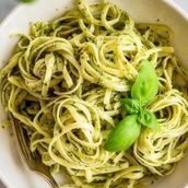 Green pasta with fresh Italian pesto
