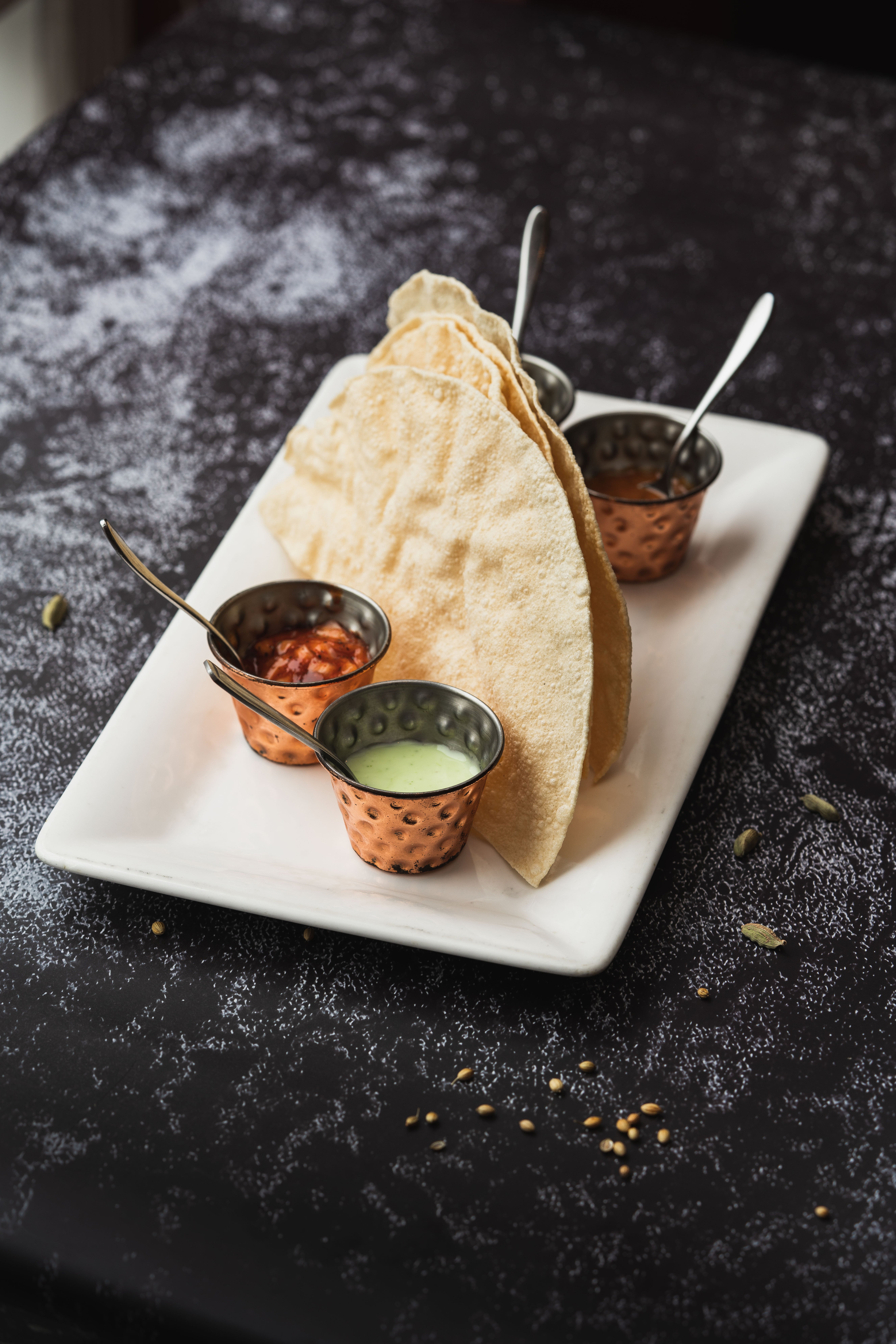 Poppadom With Mango Chutney and Spiced Onions