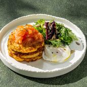 Potato Pancakes with Poached Egg and Salmon (драники с яйцом пашот и сёмгой)
