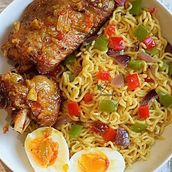 Indomie With Fried Turkey And Boiled Egg