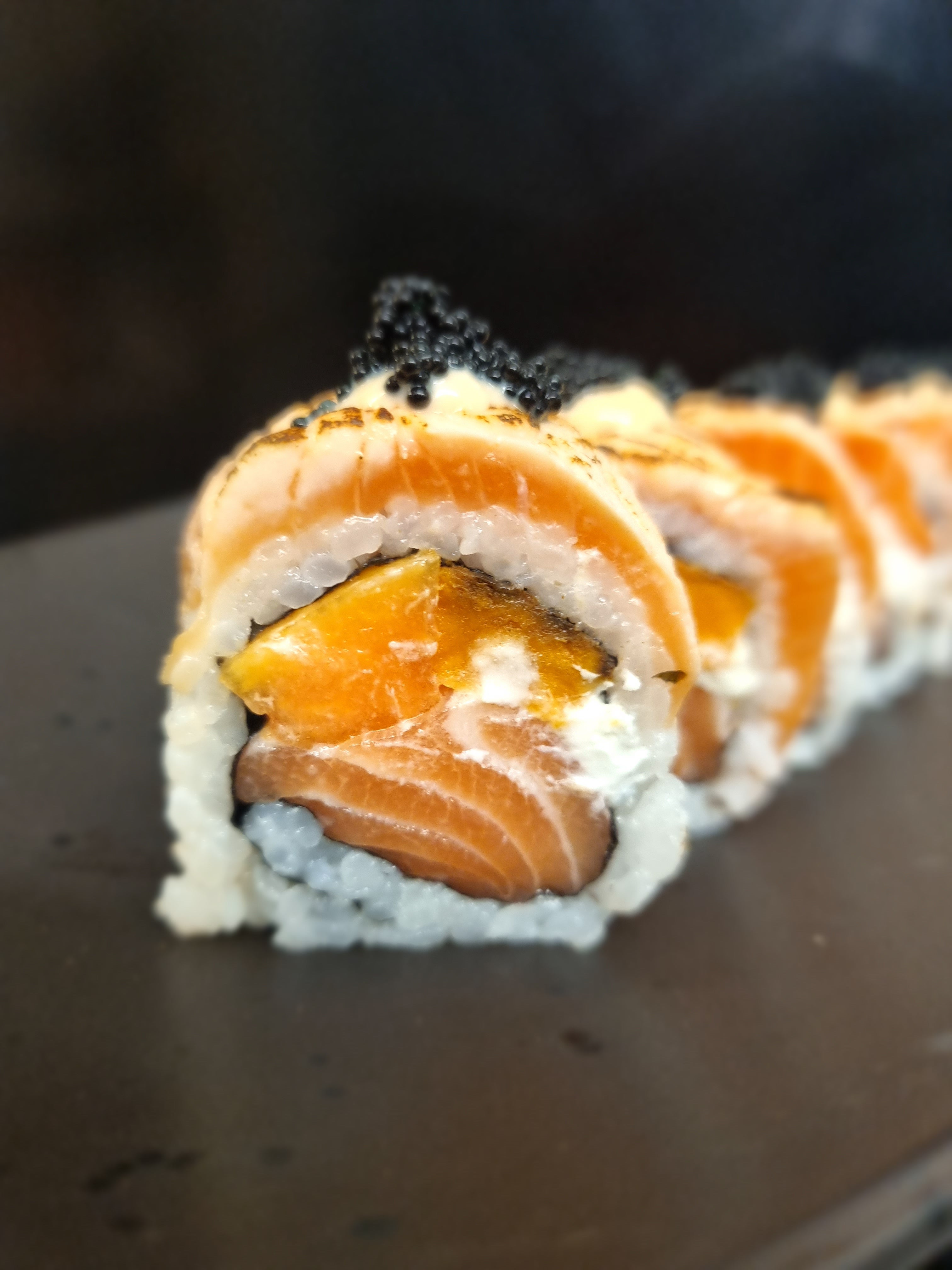 Double Salmon, Sweet Potatoes, Papaya, Cream Cheese Rainbow