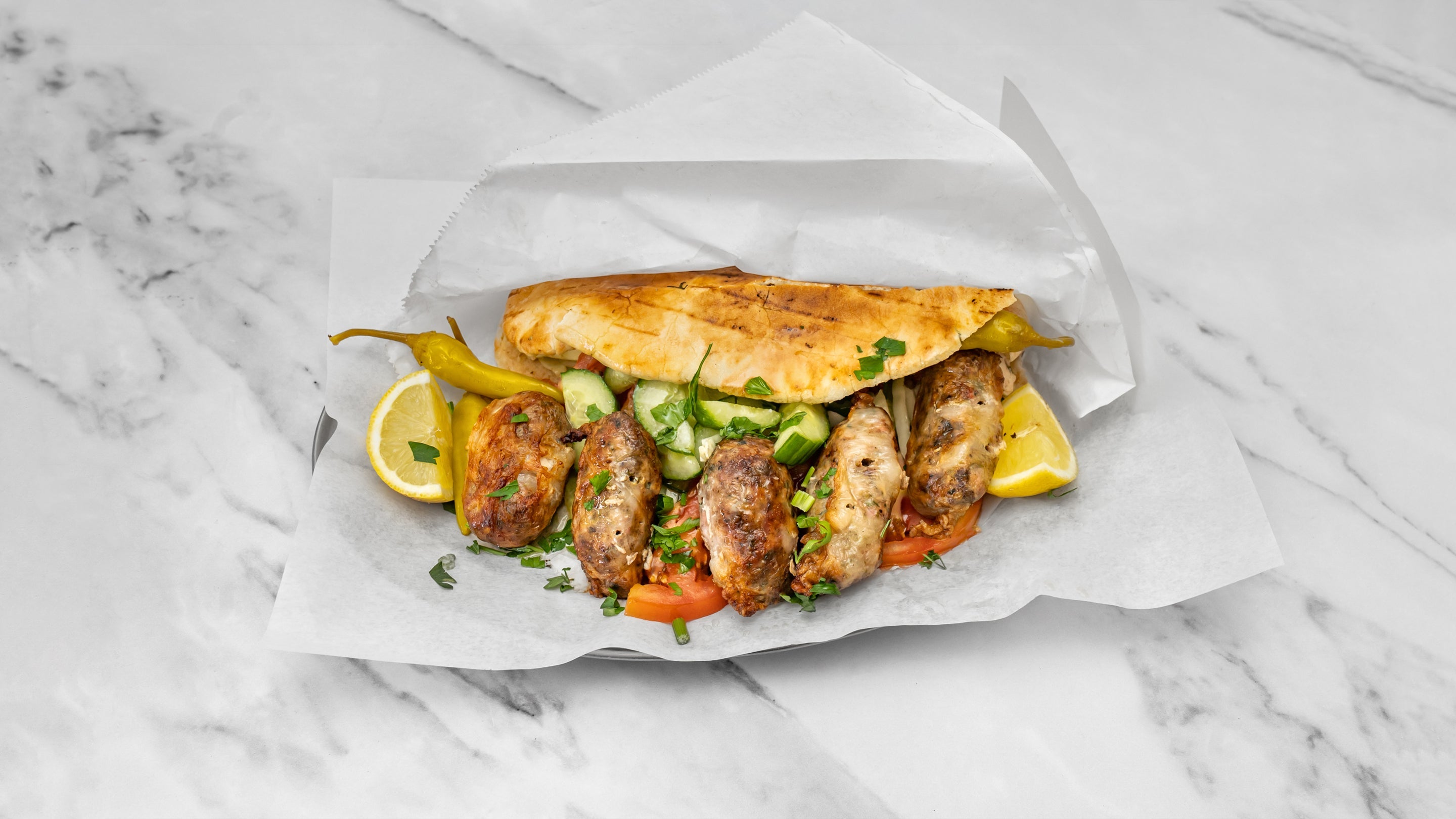 Sheftalies Skewers Cypriot Pita