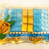 Special Blue And Gold Wrapped Chocolate Rectangle Tray 
