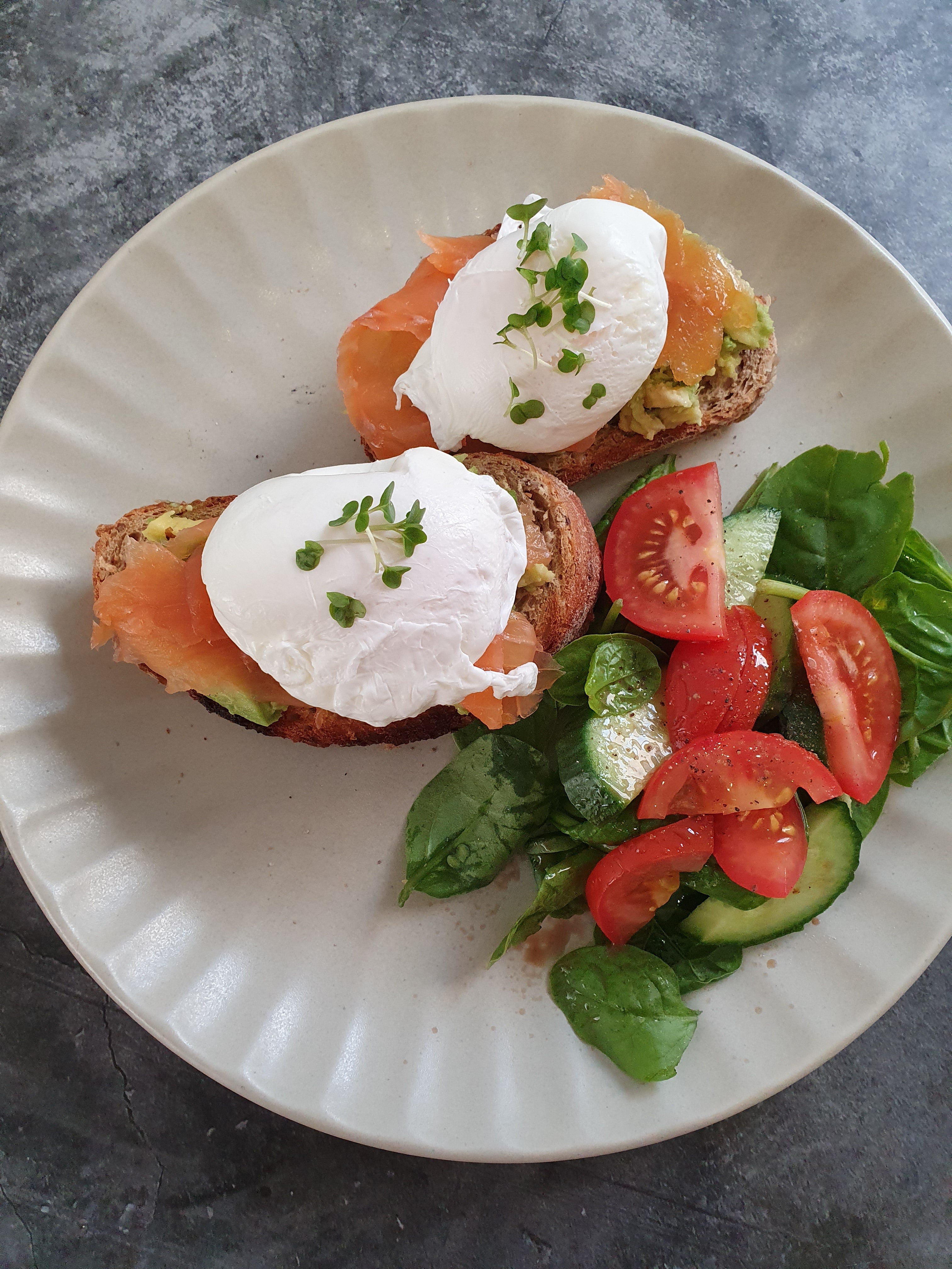 Poached Eggs with Salmon and Avocado on Toast