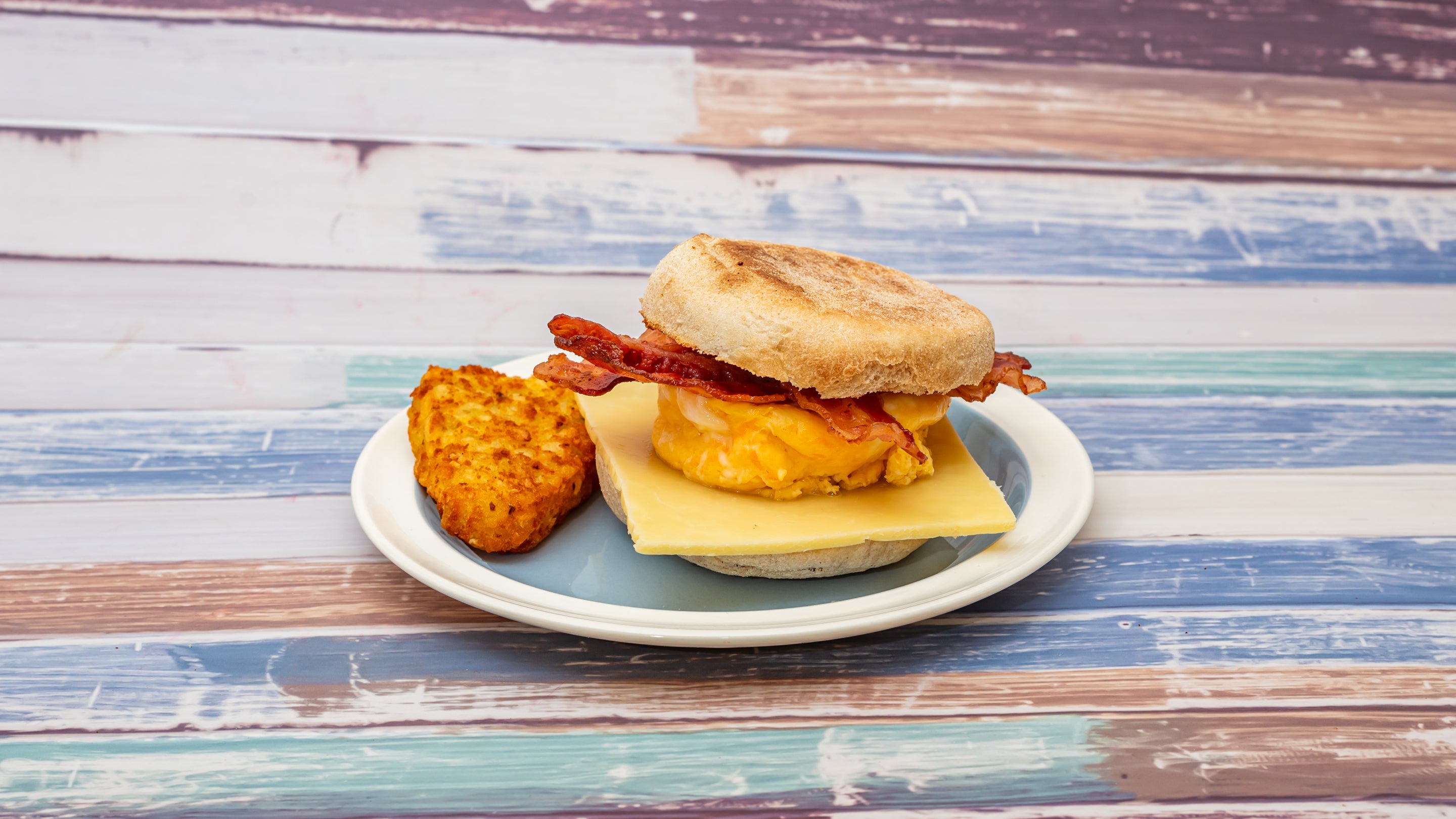 Bacon, Egg, and Cheese Muffin with Hash Brown