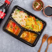 Spicy, Sweet And Sour Fish And  Steamed Rice And Fried Noodles With Coke