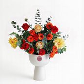 Artificial White Glass Vase With Artificial Flowers