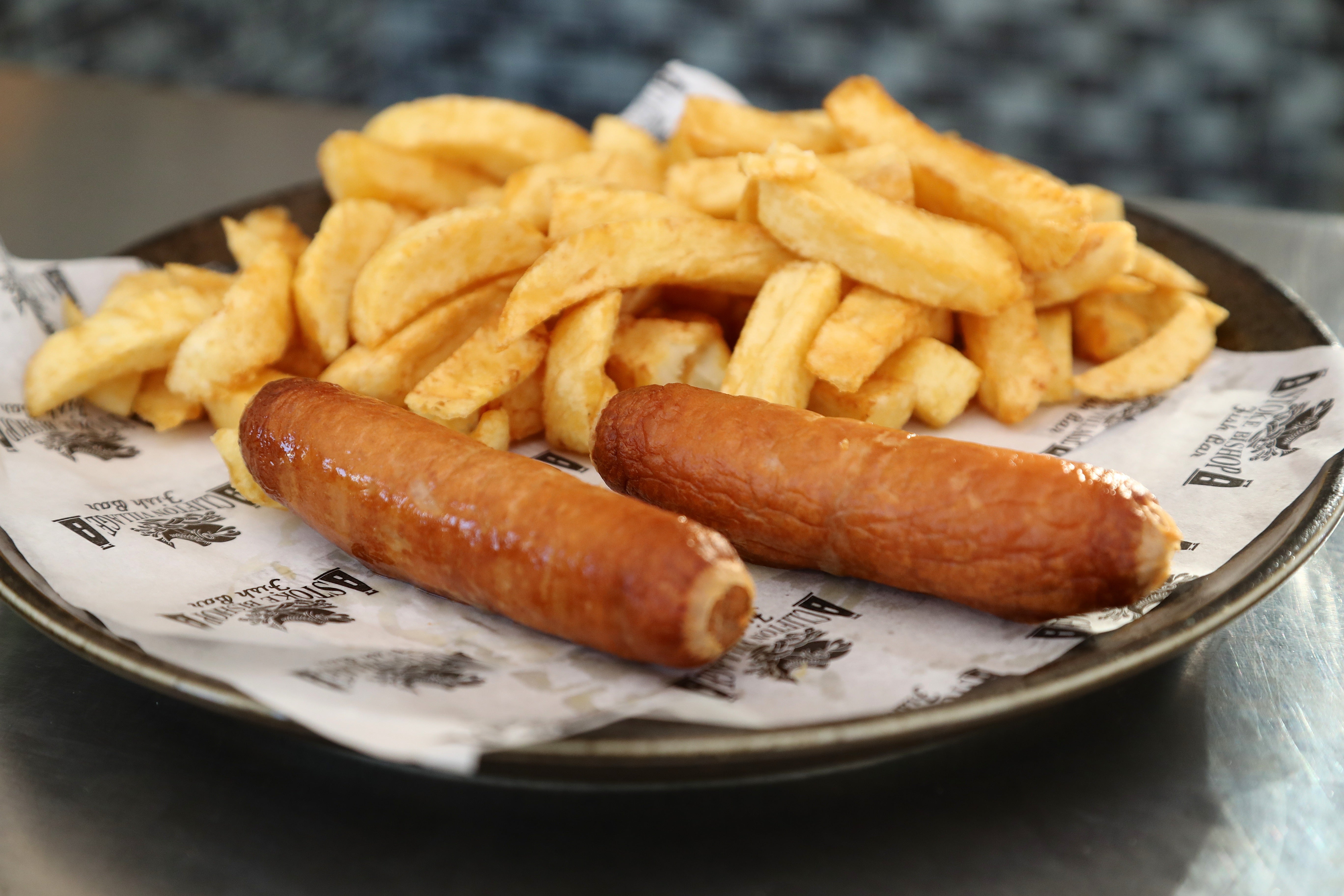 Two Plain Sausages and Chips