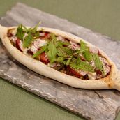 Baked falafel pide