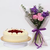 Red Velvet Cake 4 Portion Pink Rose And Purple Matthiola Wrap