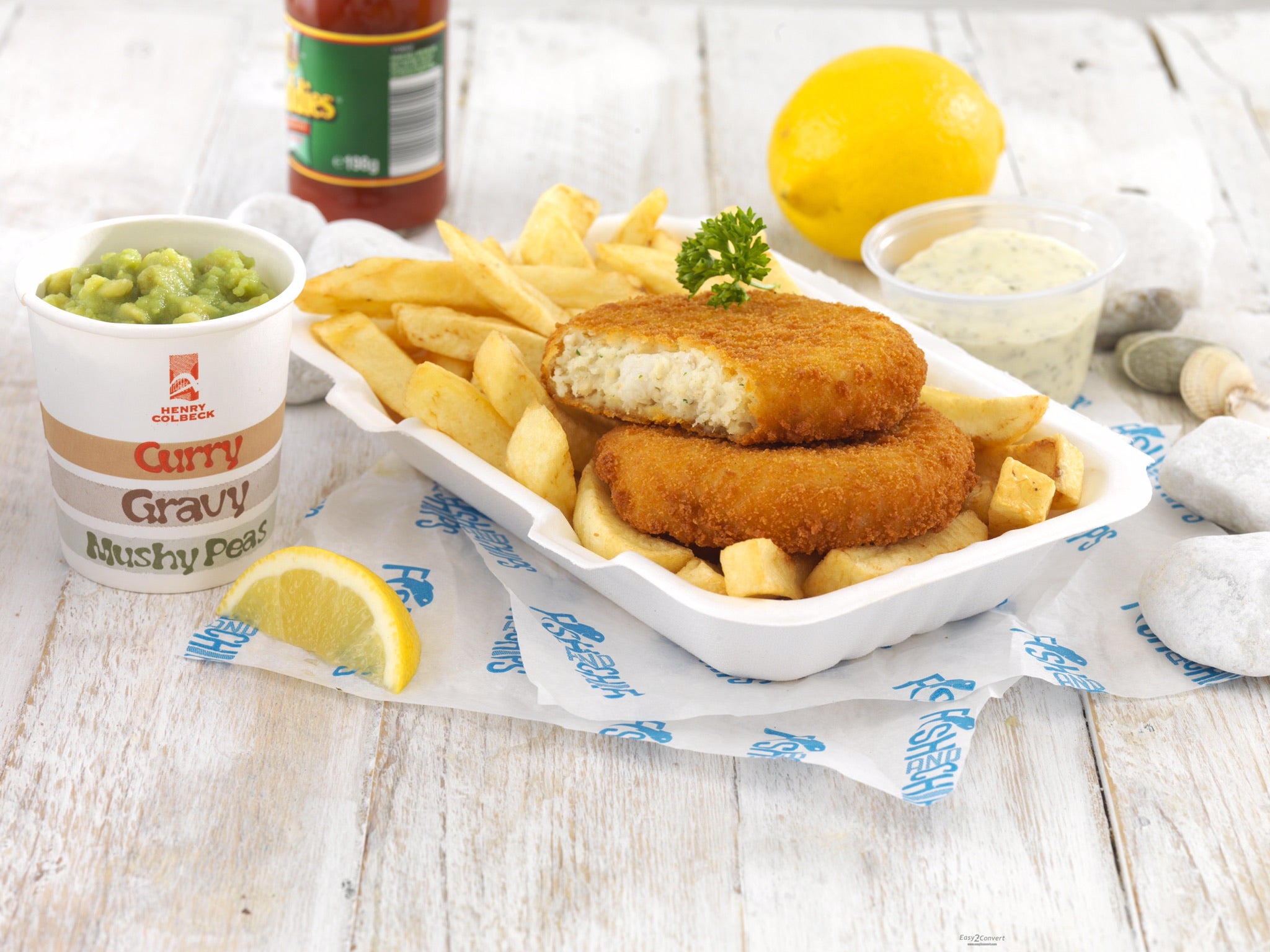 Double Fish Cake and Chips Box