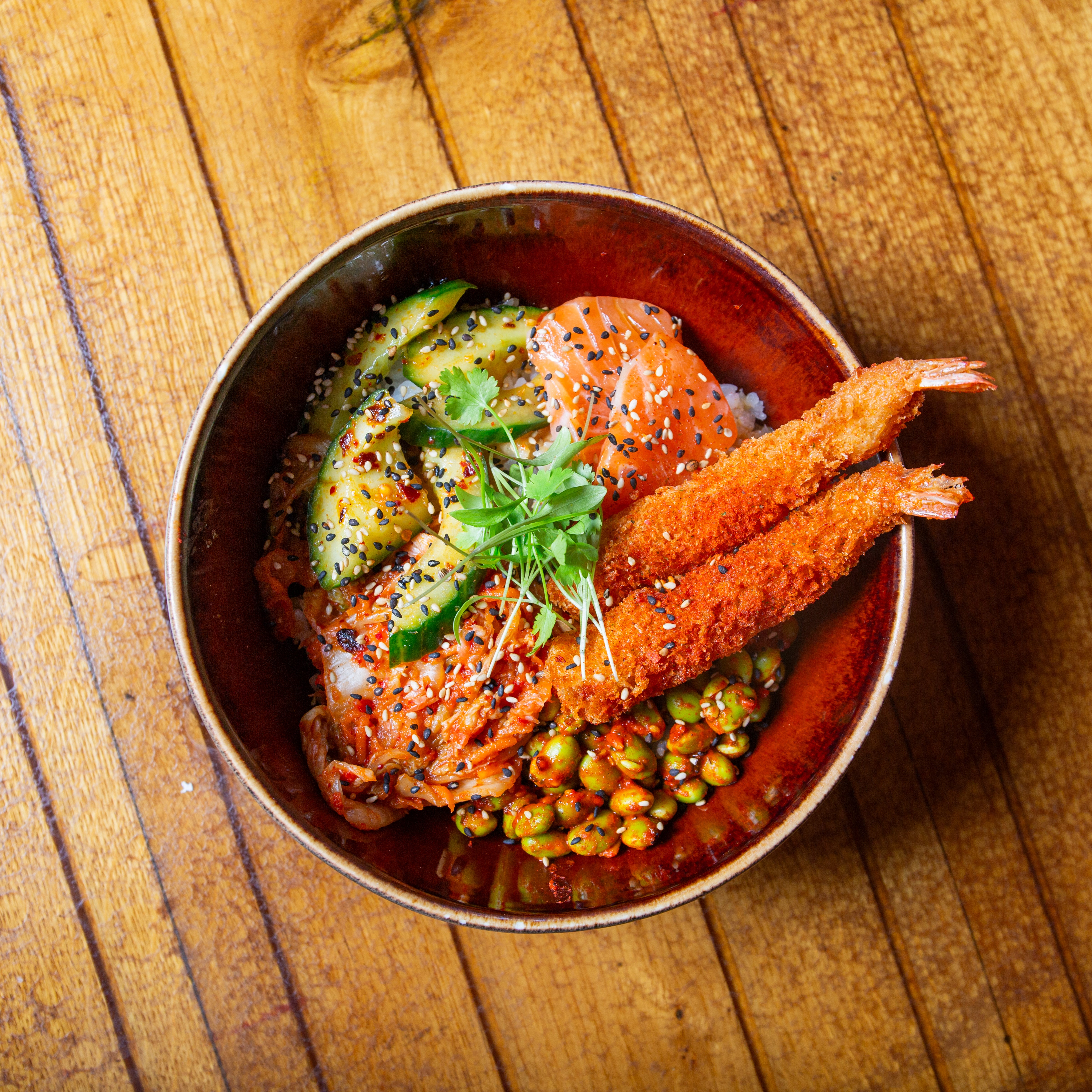 Katsu King Prawn & Salmon Sashimi