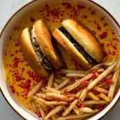 Cheessy Cheetos Beef Burger with Fries